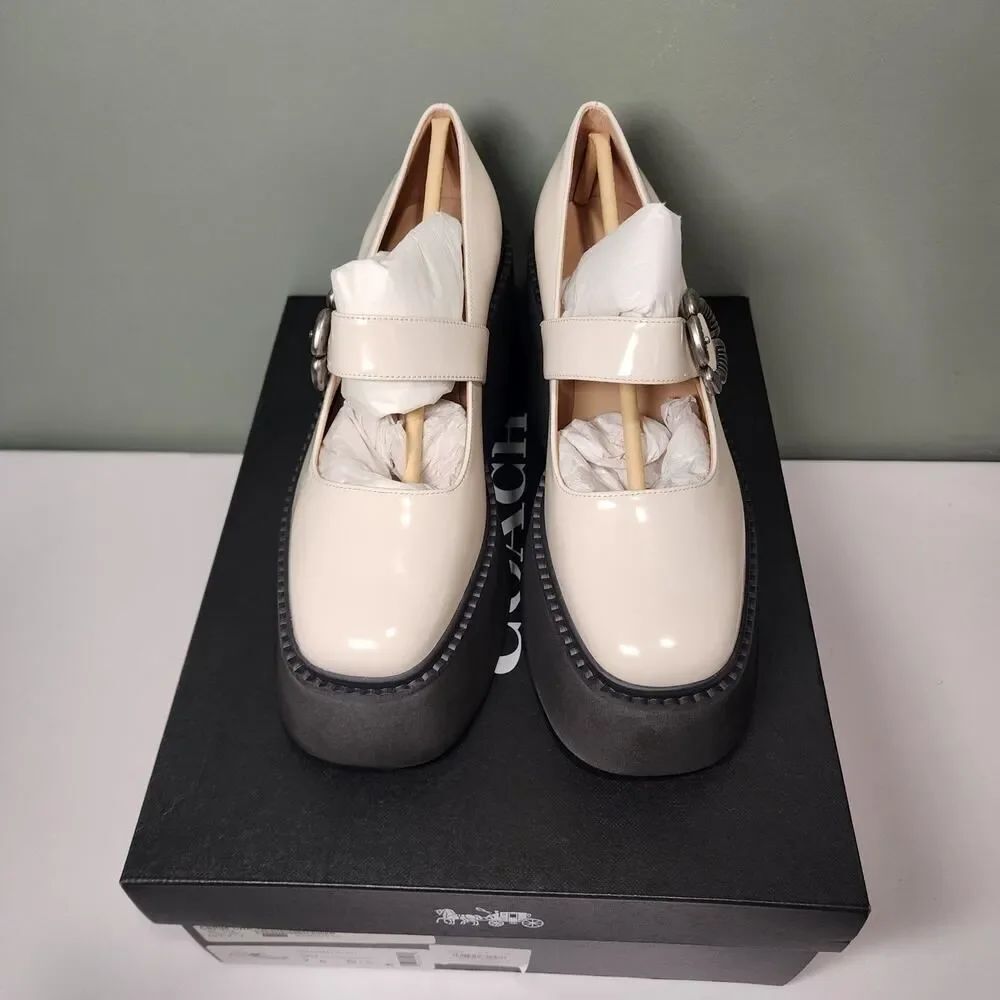 NIB Coach CBP04 Women's Tea Rose Platform Mary Jane Flats Chalk Sz. 7 B